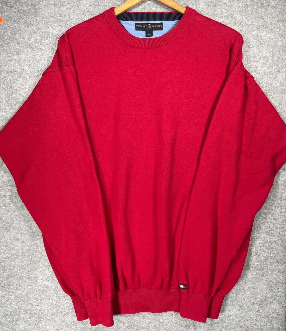 Tommy Hilfiger Golf Men's L Crewneck Knit Pullover Sweater in Red - Picture 2 of 6
